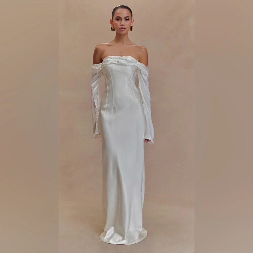 Meshki Giselle Off Shoulder Cowl Neck Maxi Dress White Romantic Formal Gown Sz S - Picture 2 of 10
